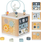 Wooden Activity Cube, 6-in-1 Montessori Toys for 1+ Year Old Boys & Girls, Educational Learning Toys for 1 2 3 Year Old Baby|Bead Maze|Shape Sorter|Mirror|Gear