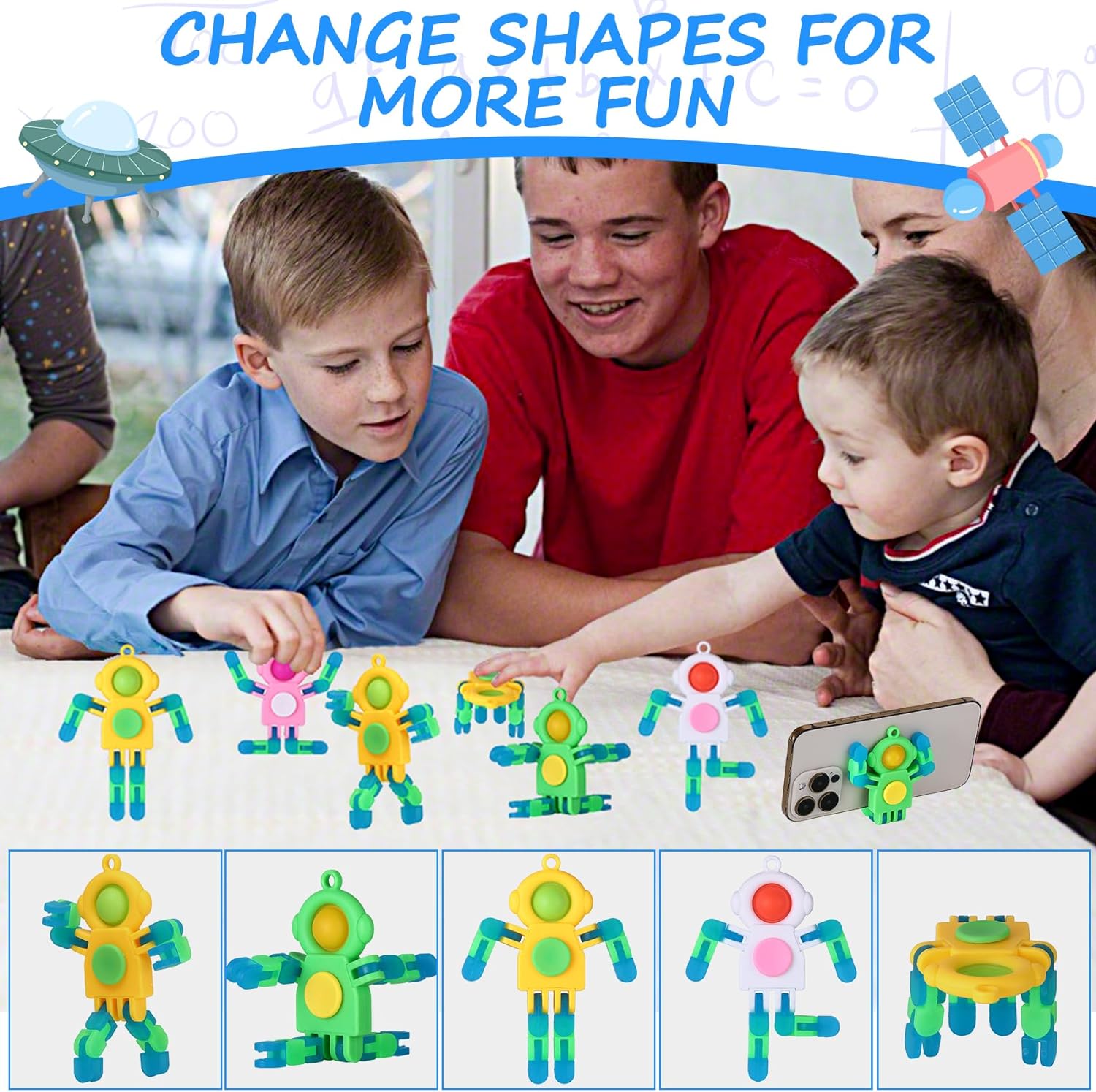 24Pcs Pop Fidget Spinners Bulk - Deformable Astronaut Fidget Spinner Keychain Robot Gyro Fidget Spinner for Kids Adults Glow in The Dark Sensory Toys Christmas Party Favors Classroom Prizes