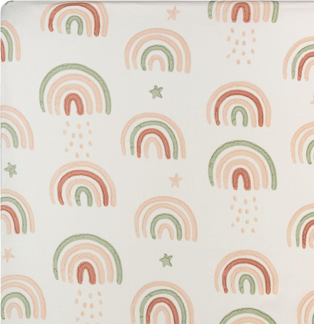 Crane Baby 100% Cotton Breathable Fitted Baby and Toddler Sheet for Standard Mattress (28 X 52), Machine Washable Crib Boho Rainbow Boho Rainbow