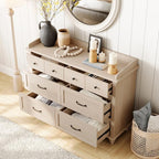 WAMPAT Beige Baby Dresser with 6 Drawers for Kids Room, Kids Dressers Wooden Double Dresser for Bedroom, Chest of Drawers Storage Organizer for Nursery Furniture