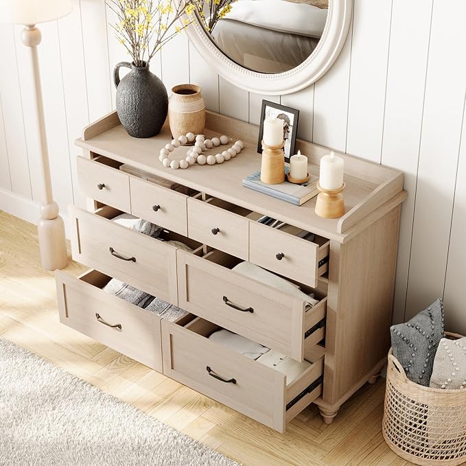 WAMPAT Beige Baby Dresser with 6 Drawers for Kids Room, Kids Dressers Wooden Double Dresser for Bedroom, Chest of Drawers Storage Organizer for Nursery Furniture