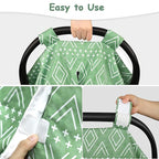 TANOFAR Baby Carseat Canopy, Peekaboo Opening Car Seat Canopy for Babies, Soft and Breathable Infant Carrier Canopy, Multi-use Baby Carrier, Stroller, Nursing Cover, Minky Blanket, Green