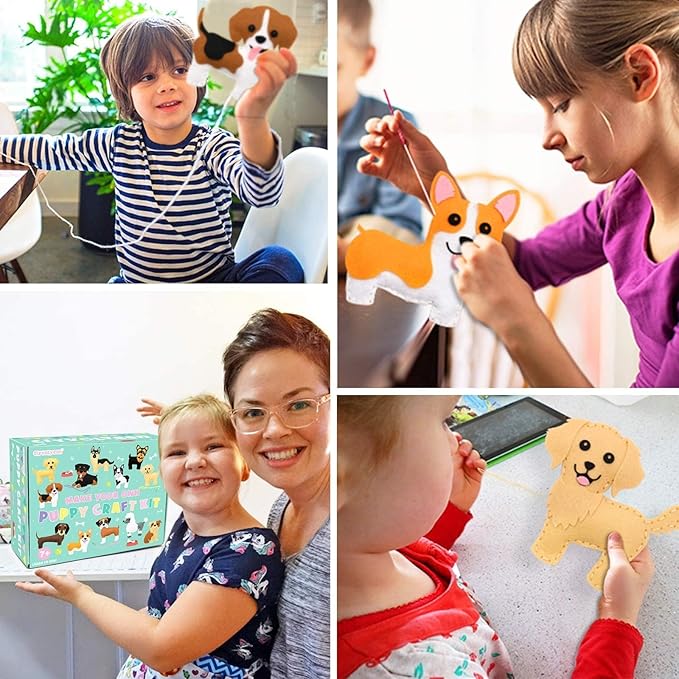 CiyvoLyeen Puppy Craft Kit Kids DIY Crafting and Sewing Set Dog Stuffed Animal Felt Plushie for Girls and Boys Educational Beginners Sewing Set Sewing Kits for Kids Age 8 9 10 11 12