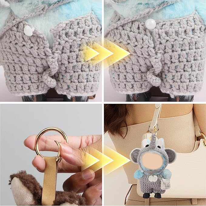 5pcs Handcrafted Elephant Outfit for 17cm Doll Clothes Set - Cute and Premium Outfits Accessories, Hand Crocheted Hat, Sweaters (Blue)