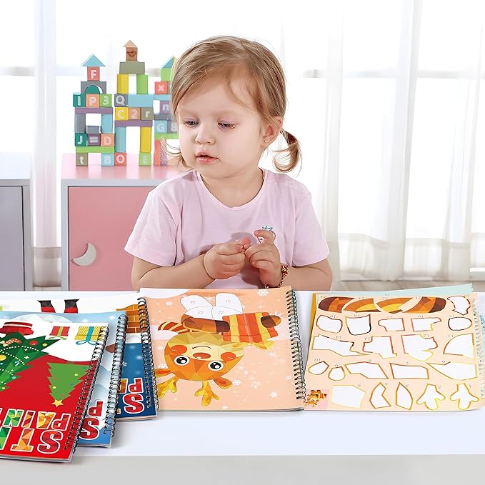 90shine 4PCS Christmas Crafts for Kids Ages 4-8 Sticker Paint Books - Includes Santa Clause Snowman Elf Gnome and More Designs Gift Party Create 40 Pictures