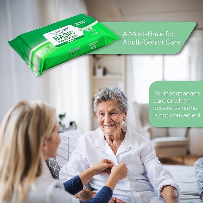 TenderProtect® Basic Adult Wipes, Large 8” x 10”, Super Soft Wash Cloths for Skin Cleansing, Everyday Wipes for Adults and Babies, Incontinence Care, Unscented & Hypoallergenic, 500 count(10pks of 50)