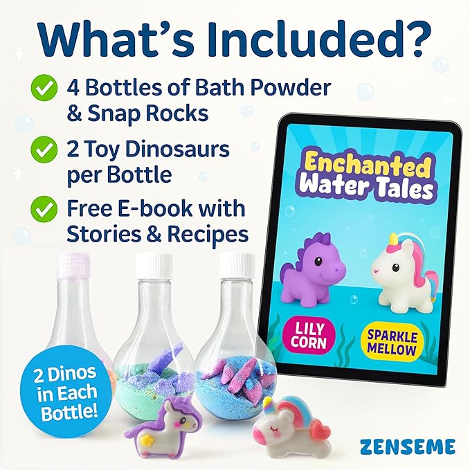 Kids Bath Bombs Powder with Mini Unicorn Inside – Bubble Bath for Kids – Bathtime Experiment Kit Mix - Blast of Foam & Colour Surprise – Gift Set of 4