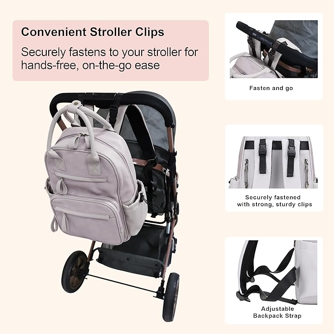 JESSIE & JAMES Saturday EDC Diaper Bag Backpack Multi Function Diaper Bag with Changing Pad & Stroller Straps_Grey