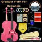 1/4 Fiddle Pick Colored Premium Violin Outfit for Beginners Adults Kids With 5 Color Fingering Tape- Handcrafted Student Beginner Violin. (Pink, 1/4)
