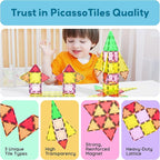 PicassoTiles Magnetic Tile Building Block Set with Squares and Triangles STEM Educational Construction Geometric Magnet Shape Kit for Brain Development Creativity and Learning for Kids Age 3 Plus PB12