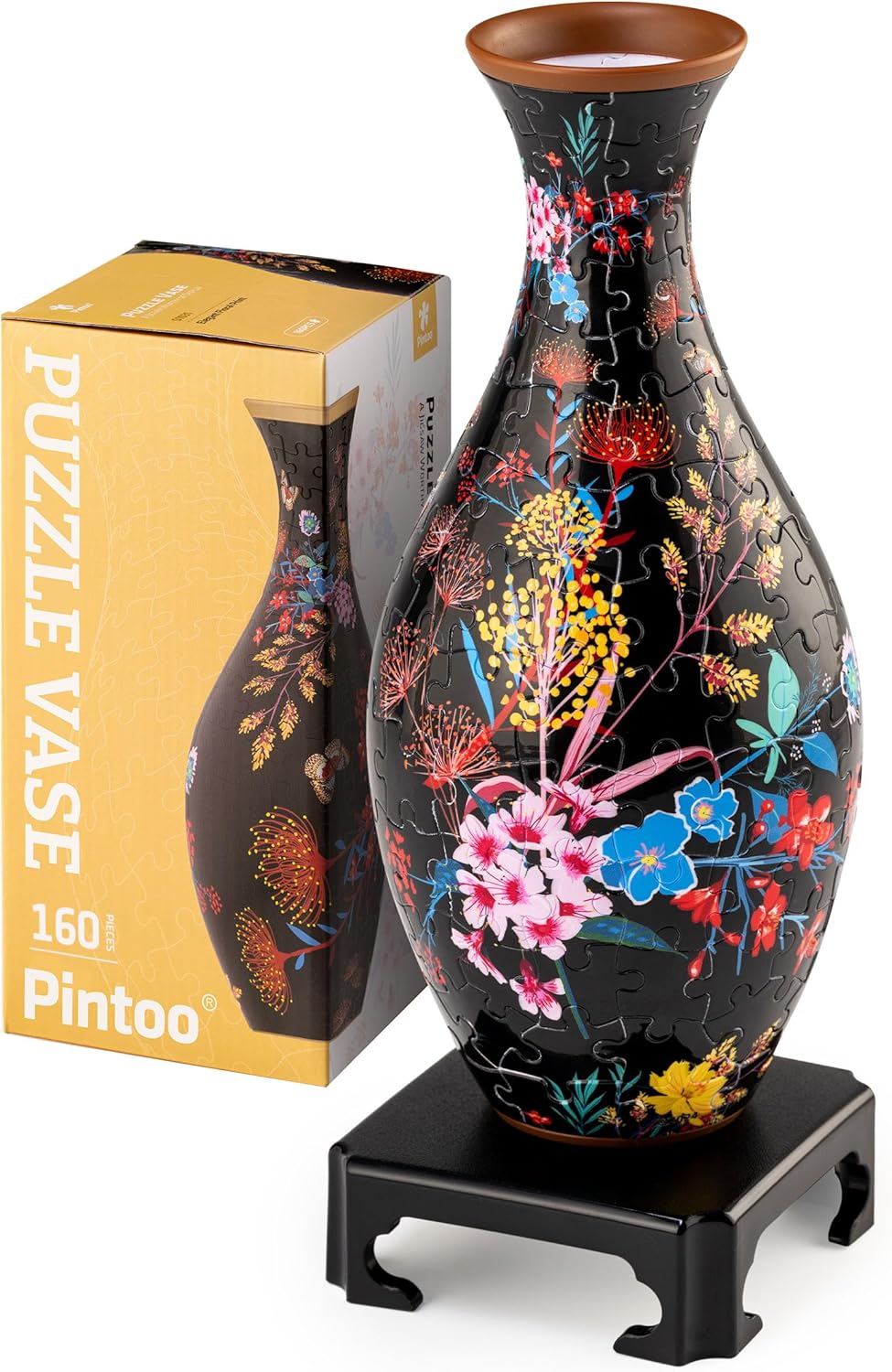 Pintoo 3D Puzzle Vase Unique Flower Vase Made by 160 Curved Plastic Puzzle Pieces House Warming Gift for Flower Arrangements and Home Decoration - [S1031] (Classic, Elegant Floral Print)