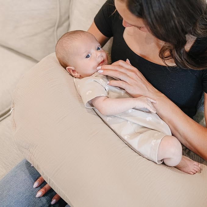 Konssy 2-Pack Muslin Nursing Pillow Covers, Soft & Adorable Nursing Covers for Breastfeeding Pillows, Slipcovers for Newborn Boys & Girls(Cream, Blossom)