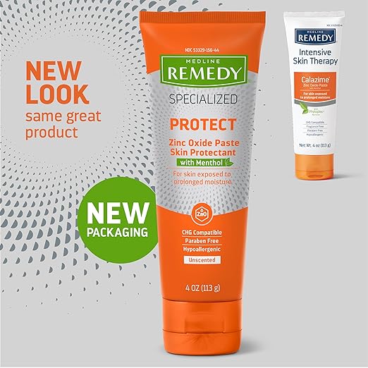 Medline Remedy Specialized Zinc Oxide Paste with Menthol (4 oz Tube), Unscented, Calamine, Incontinence Care, Diaper Rash, Wetness Protection, Hypoallergenic, Paraben Free, Adults, Soothing