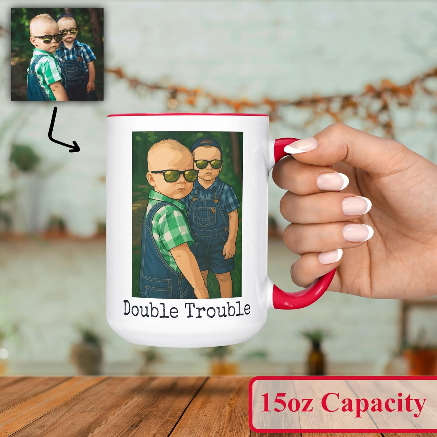 Personalized Coffee Mug, Custom Drawing Portrait Gift, Funny Customized Coffee Gift for Men & Women, Custom Mugs with Pictures, Red 15oz Customized Ceramic Tea Cup
