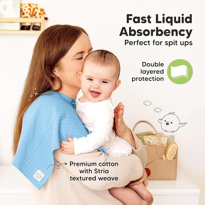 KeaBabies Organic Cotton Burp Cloths Baby Girl, Boy - 6-Pack Large Burping Clothes for Babies, Spit Up Rags, Super Soft & Absorbent Newborn Wash Towels, Gender Neutral, Non-Shrink (Stria, Daybreak)