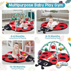 Jyusmile Baby Play Gym Mat, 8-in-1 Tummy Time Mat with 6 Toys, Washable Baby Activity Mat for Visual, Hearing, Sensory, Motor Development, Baby Essentials Gift for Newborn Infant 0-3-6-9-12 Months