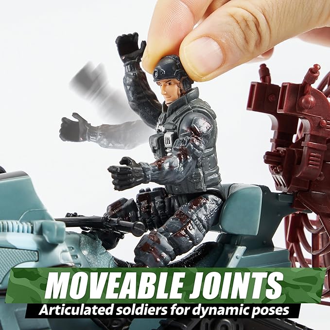 SYNCFUN Military Toy Set with Army Base, Vehicles, Action Figures & Weapon Accessories, Helicopter with Light & Sound - Christmas Birthday Gift for Kids Boys Girls