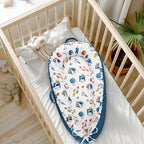 Baby Lounger Cover for Boys Girls, Reversible Baby Nest Cover, Adjustable Baby Lounger Replaceable Cover for Infant Newborn, Portable and Machine Washable, Cotton Blue Rocket Cover Only