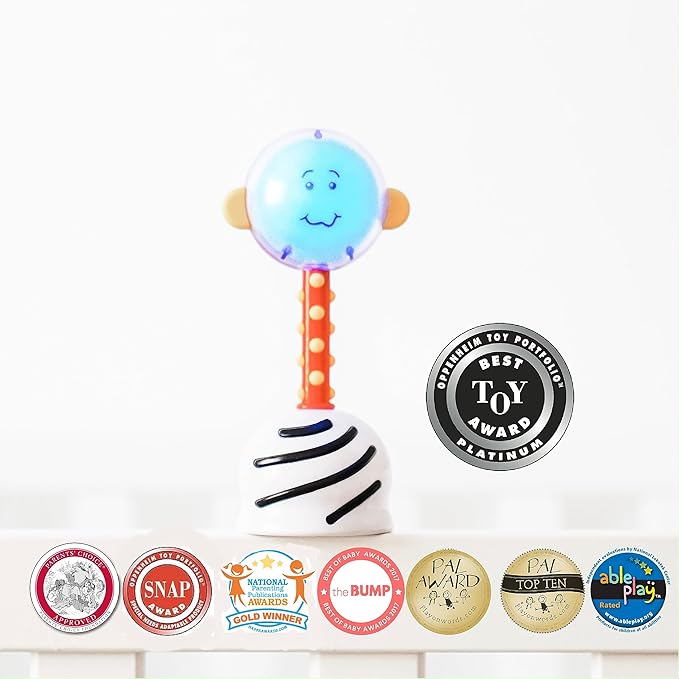 NogginStik Light-up Developmental Rattle - Color Changing, Textured for Grasping, Mirror & Rattle Sound - Sensory Toy for Babies, Ages 0-12 Months