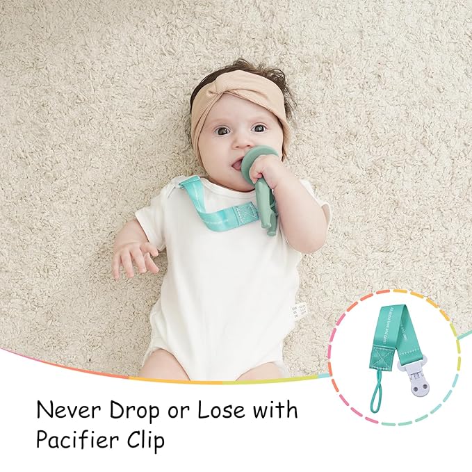 Teething Toys 3 Months Up with Clip Strap, Mombella Elephant Teethers for Babies3 Months+, Soft Silicone Infant Chew Toy, Baby Teething Relief, Ideal Newborn Gifts, Green