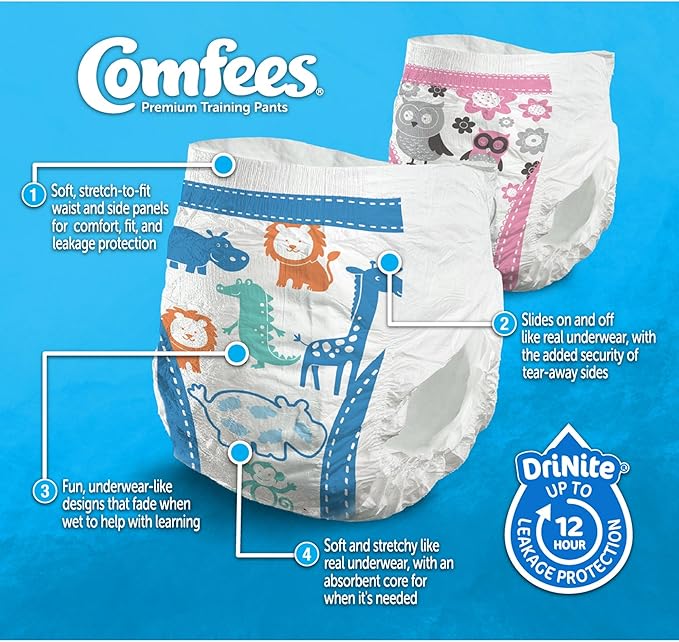 Comfees Girl Training Pants, Size 4T-5T, White, 114 Count