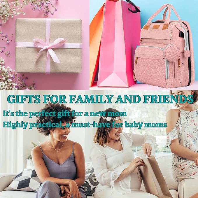 Diaper Bag, Baby Essentials, Multi-functional Large-capacity Diaper Bag Backpack, Best Gift for Newborns with Diaper Changing Station, Travel Essentials Diaper Bag Backpack (Pink)