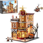 FUNWHOLE Steampunk Flying Club Lighting Building-Bricks Set - 1871 Pcs Modular Building Blocks Display Collectible Set for Adults