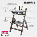 Abiie Beyond Junior Wooden High Chair with Tray - Adjustable and Convertible High Chair for Babies and Toddlers - 6 Months to 250 Lb - Water Resistant - Mahogany Wood/White Cushion