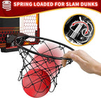 Mini Basketball Hoop Indoor with 7 LED Lighting, Scoreboard, 3 Modes, Volume Adjustable, Over Door Basketball Hoop Foldable, Basketball Toys for Kids Adults Gifts (Red)