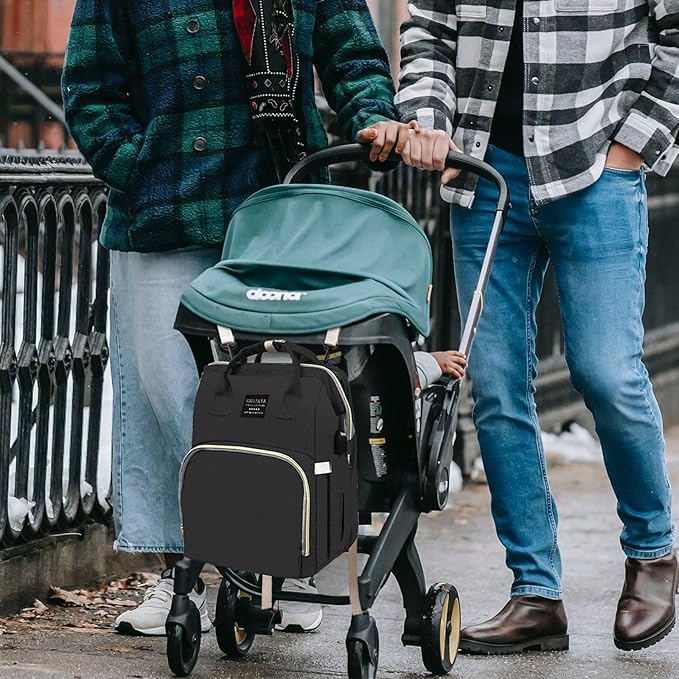 Diaper Bag with Changing Station, Baby Diaper Bag with USB Charging Port, Multi-functional Waterproof Travel Essentials Diaper Bag Backpack for Boys & Girls, Black