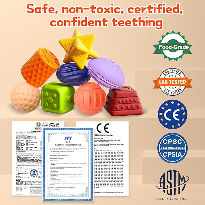 Sensory Balls for Baby, Soft Textured Multi Sensory Toys Montessori Toys for Babies Toddler Ball Toys Gift Set BPA Free Montessori Infant Baby Toys 6 to 12 Months