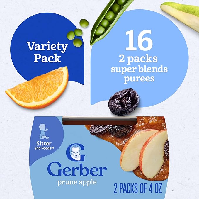 Gerber Stage 2 Baby Food, Super Blends Puree Tubs, No Added Colors or Flavors, Baby Puree, Variety 32-Pack