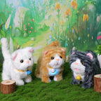 Easfan Walking Plush Kitty Toy Stuffed Animal Electric Interactive Talking Musical Plush Toy Grey Cat Leash Tail Wagging Christmas Birthday Gifts for Kids Toddlers,7"