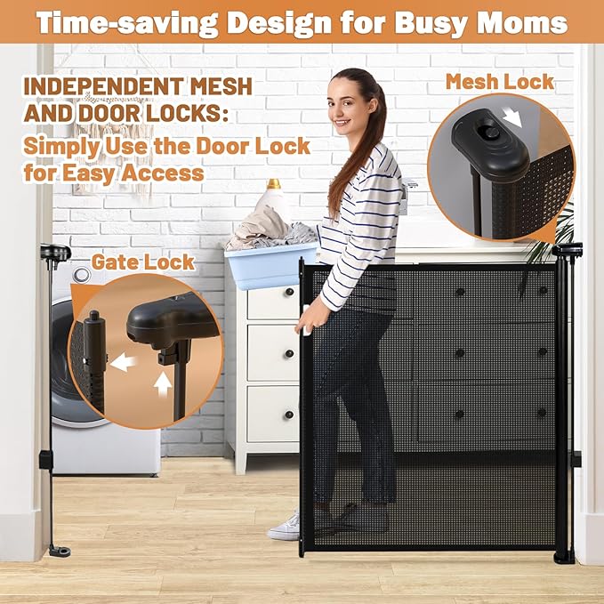 Retractable Baby Gates Dog Gate for Stairs, 55" Wide Mesh Baby Gate Pet Gate for The House, 34" Tall Child Safety Gates for Doorways, Hallways, Deck, Porch, Indoor, Outdoor