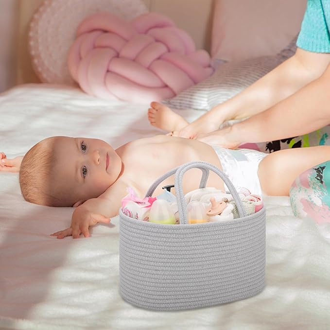 COMSE Baby Diaper Caddy Organizer, Car Caddy, Diaper Change Organizer, Gift Baskets Empty, Portable Tote Bag with Divider, Baby Shower Gifts Newborn Essentials Registry Must Have, Cool Gray