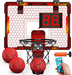 Mini Basketball Hoop with LED Lighting, Electronic Scoreboard, 3 Modes, Over Door Mount, Gift for Kids & Adults (Red)