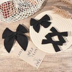 DEEKA 4 PCS Black Cotton Linen Hair Bows 3 Styles 5" & 4" Handmade Hair Bow set for Toddler Girls Alligator Hair Clips Knot Bows Hair Accessories for Little School Girls (Black)