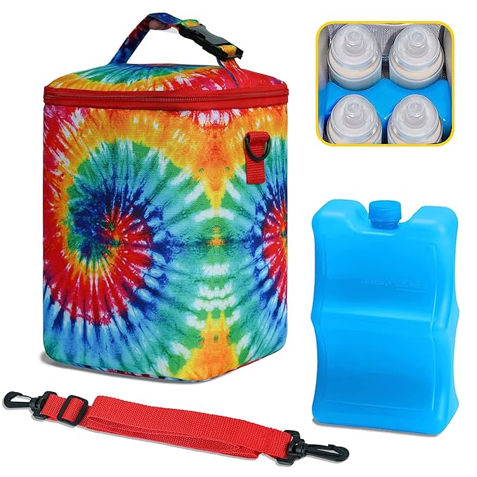 Breastmilk Cooler Bag with Ice Pack - Fits 4 Bottles Up to 9 Ounce - Insulated Baby Bottle Cooler on The Go with Strap