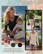 Huukeay 3 Pack Women's Long Sleeve Nursing Tops, Breastfeeding Hidden Zippers Shirts V Neck Maternity Pregnancy Tees Clothes