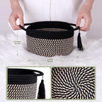 Empty Gift Basket - SweetMemo Mini Woven Rope Organizer Baskets for Baby Shower, Vanity, Makeup Brushes, Bathroom, Shelves, Desk - Small Decorative Storage Bins - Set of 2, Pre-Shaped, Black Brown