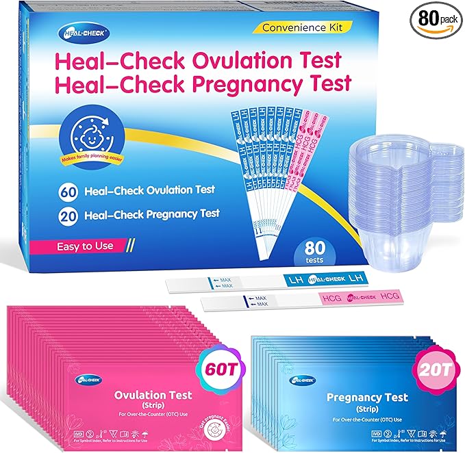 60 Ovulation and 20 Pregnancy Tests Strips with 80 Urine Cups, Fertility for Women TTC, Easy to Use at Home, Over 99% Accuracy, Individually Wrapped