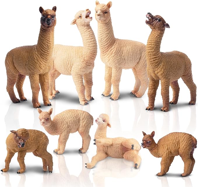 Toymany 8PCS Realistic Alpaca Figurines Llama Figures - Plastic Forest Jungle Animal Figurines, Christmas Birthday Toy Gift for Kids Boys Girls