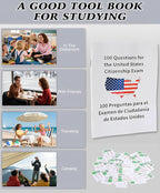 U.S Civics Test Flash Cards Combo Set,2025 US Citizenship Test Flash Cards & Study Guide Combo, Bilingual English/Spanish Naturalization Prep Kit with 100+ Civics Questions