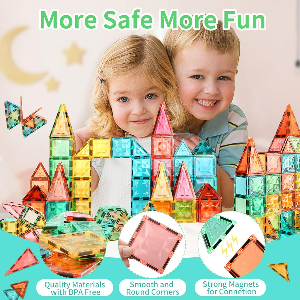 Magnetic Tiles 100-Piece Set for Kids, Magnetic Building Blocks STEM Toys for Age 3+ Boys and Girls, Educational Magnet Construction Tiles for Creativity & Learning