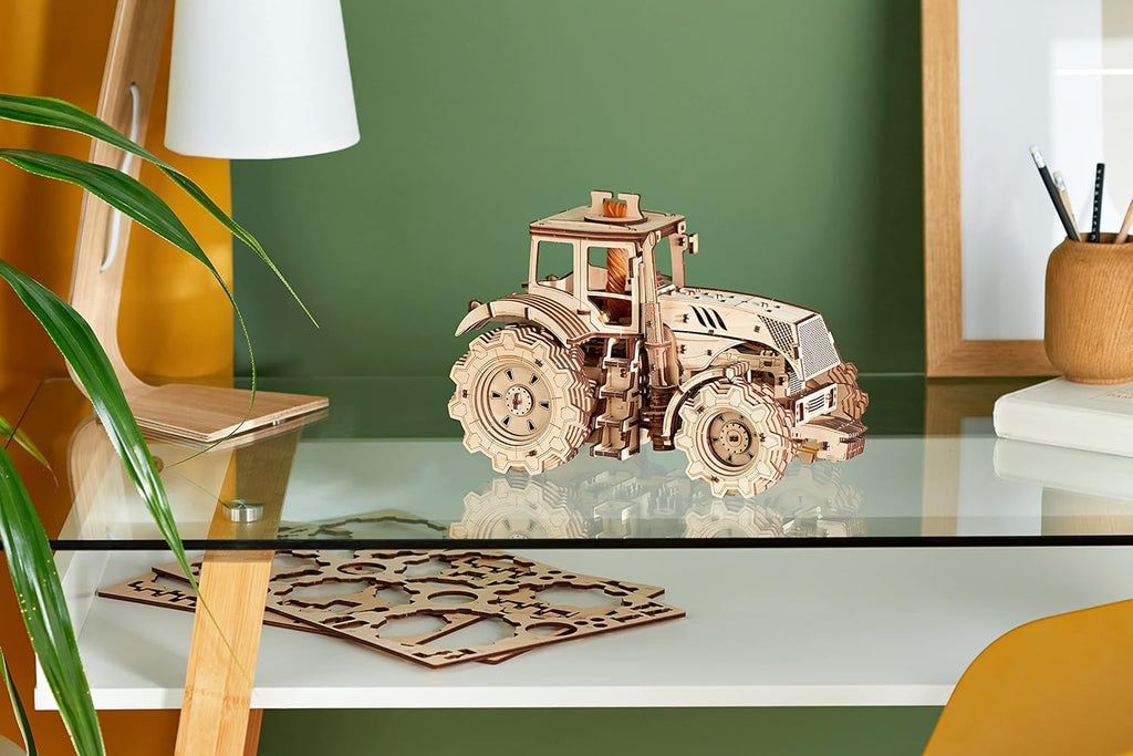 EWA 3D Mechanical Wooden Model - DIY Tractor with Start-Stop System, Inline-Six Engine & More - 3D Wooden Puzzle for 15 yrs Above & Adults - Eco Wood Art, 596 Piece