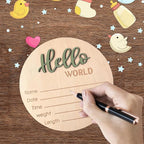 Baby Announcement Sign, 5.9 Inch Wooden Hello World Newborn Signs, Birth Announcement Sign, Baby Shower Hospital Nursery for Newborn Boys and Girls (Forest Green)