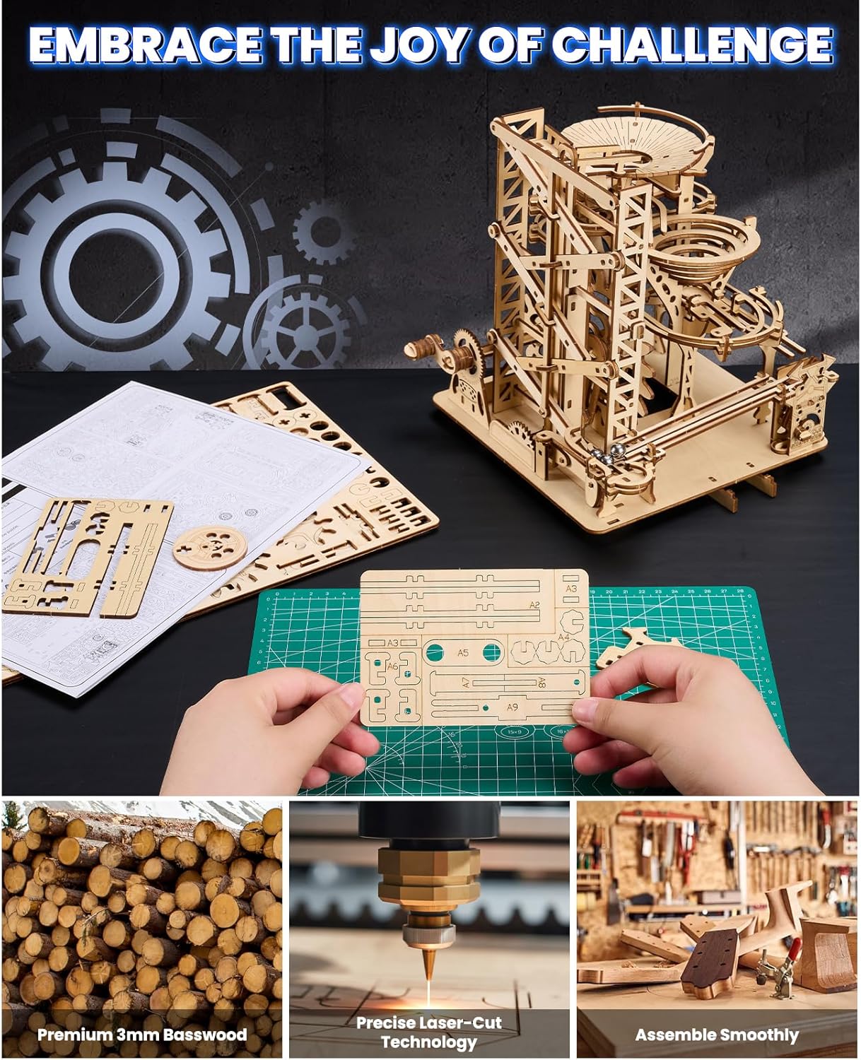 3D Wooden Puzzles for Adults: Marble Run Model Building Kits for Ages 14+ - Roller Coaster Crafts Brian Teaser Marble Run Puzzles 330pcs- Hobbies Gift for 3D Puzzles Lover