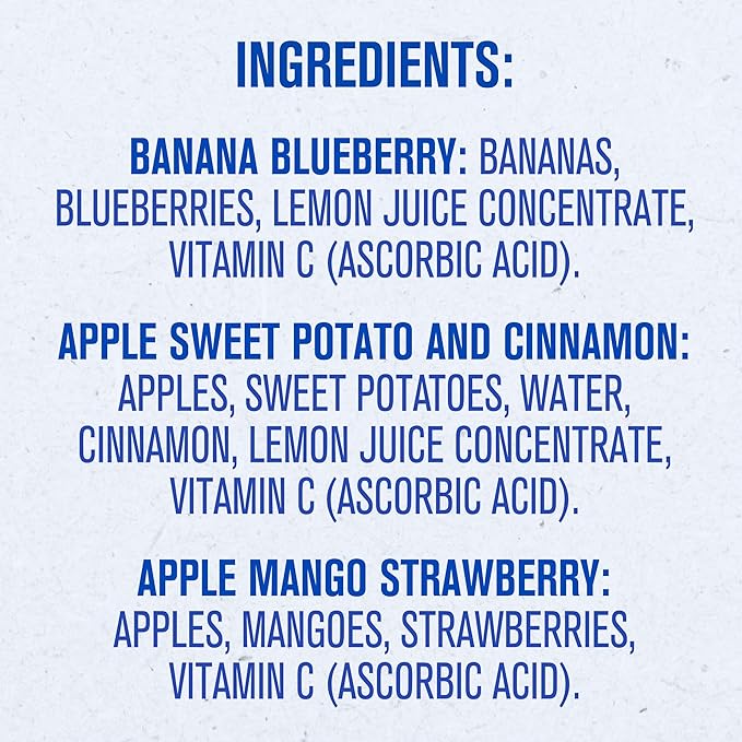 Gerber Stage 2 Baby Food, Apple Sweet Potato Cinnamon, Apple Mango Strawberry, and Banana Blueberry Puree Pouches, 18-Pack