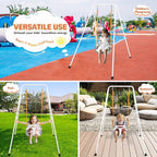 4-in-1 Swing Set & Baby Jumper and Bouncer for Toddler, Heavy Duty Baby Swing Set with Foldable Metal Stand for Indoor & Outdoor Play, Adjustable Swingset for Toddler (White)