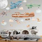 Airplane Wall Decals by Lipastick - 47-Piece Watercolor Vintage Plane Stickers for Kids, Boys Room, Baby Nursery, Toddler Bedroom Decor - Premium Vinyl Aircraft Art - L Size